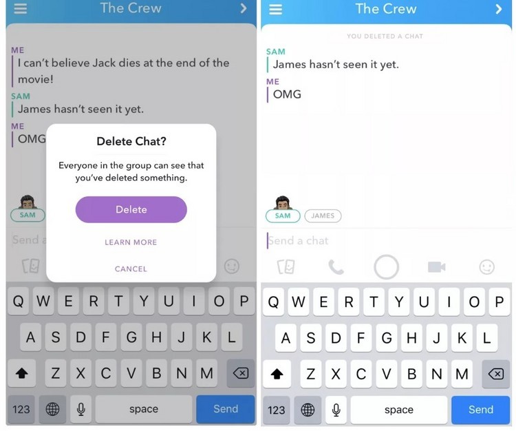 Snapchat: удалить сообщение или чат