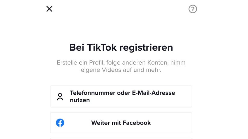 TikTok bietet unterschiedliche Möglichkeiten der Registrierung.